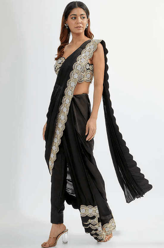 Black Upada & Silk Satin Saree Set