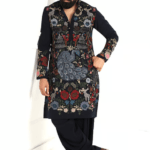 Blue Lycra Embroidery Peacock Kurta Set