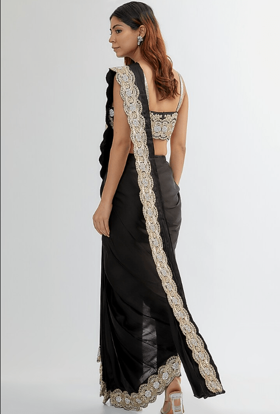 Black Upada & Silk Satin Saree Set - Image 2