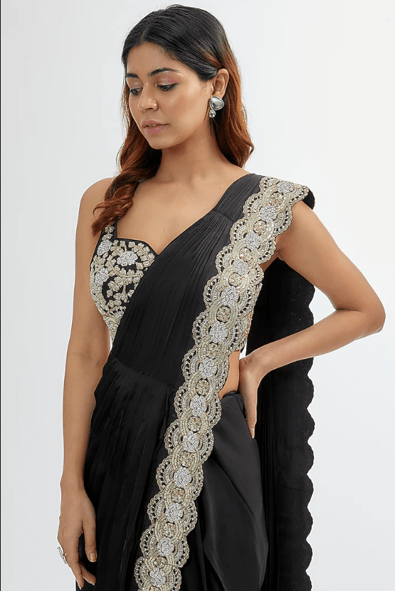 Black Upada & Silk Satin Saree Set - Image 5