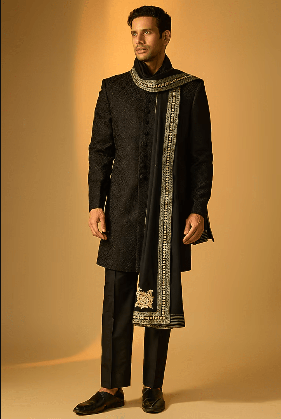 Black Silk Sherwani Set