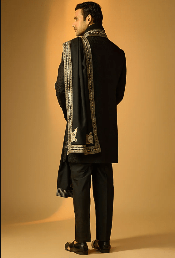 Black Silk Sherwani Set - Image 2