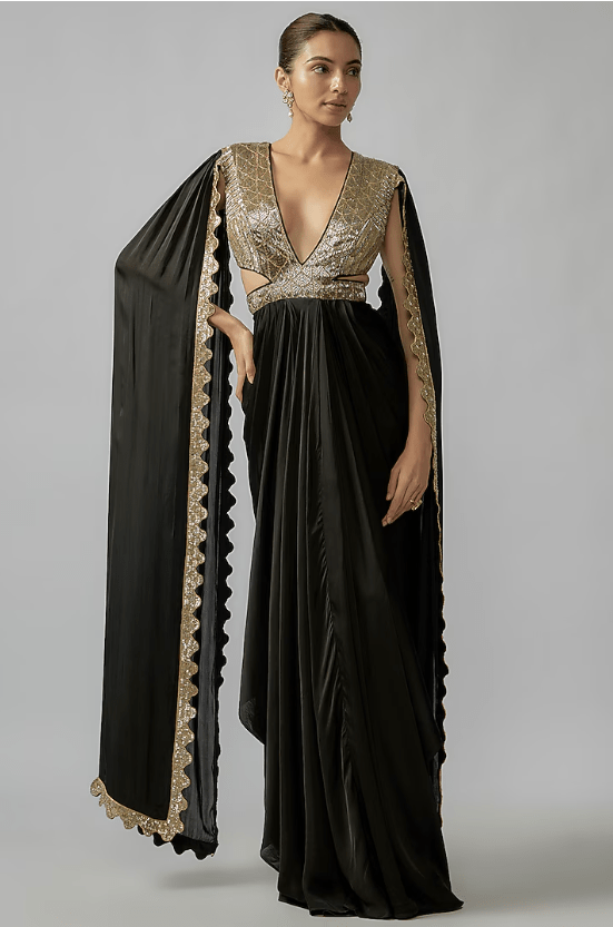 Black Satin Embroidered Gown