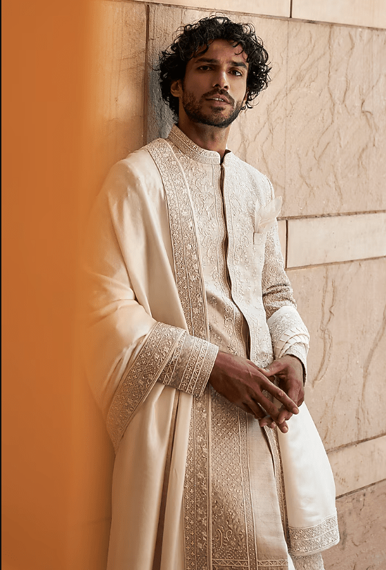Ivory Raw Silk Sherwani Set - Image 2