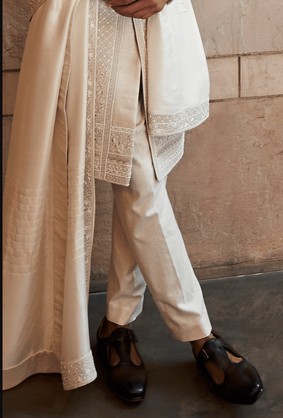 Ivory Raw Silk Sherwani Set - Image 3