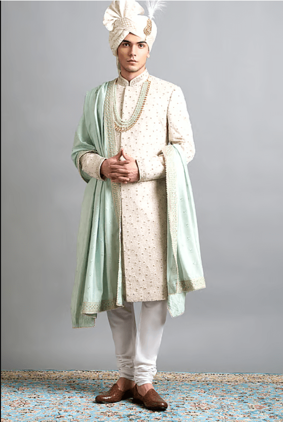 Ivory Chanderi Aaryan Embroidered Sherwani Set