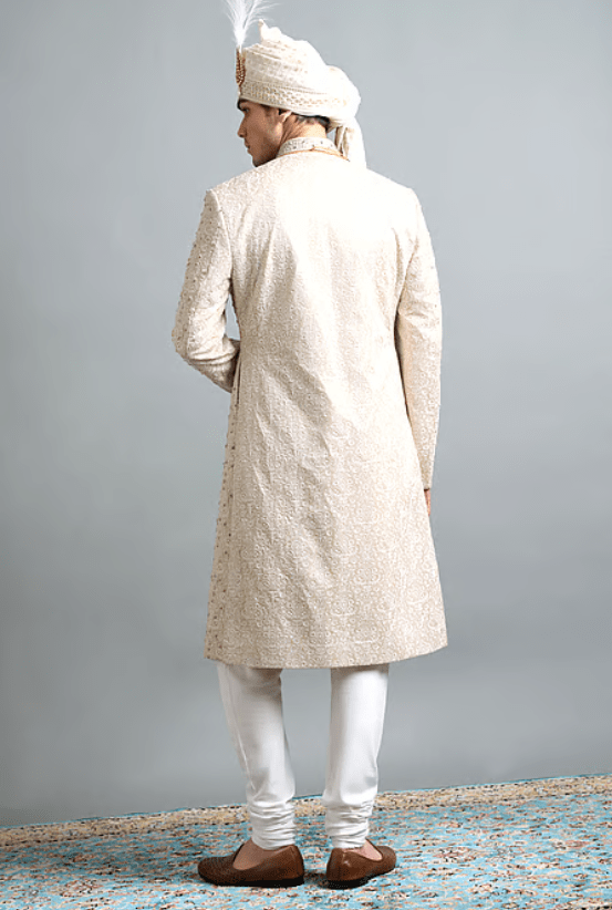 Ivory Chanderi Aaryan Embroidered Sherwani Set - Image 2
