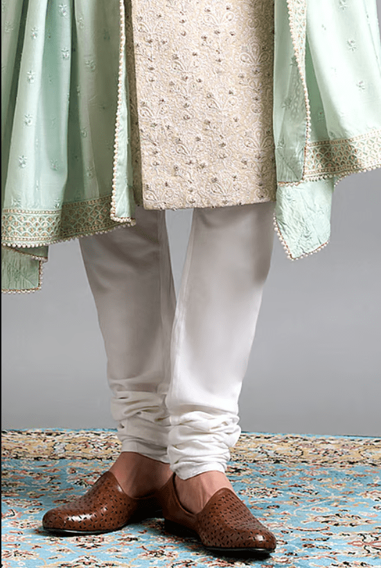 Ivory Chanderi Aaryan Embroidered Sherwani Set - Image 3