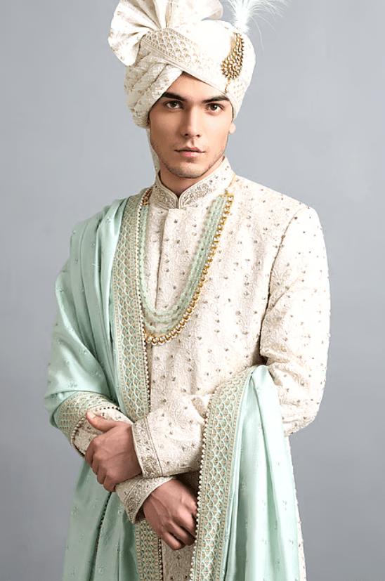 Ivory Chanderi Aaryan Embroidered Sherwani Set - Image 4