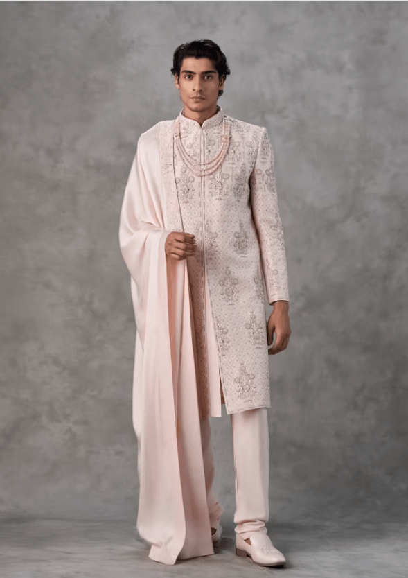 Pink Silk Zardosi Embroidered Sherwani