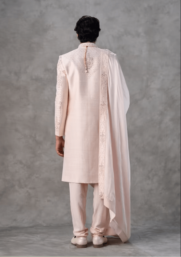 Pink Silk Zardosi Embroidered Sherwani - Image 2