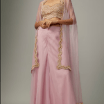 Lilac Raw Silk Weaves Embroidered Cape Set