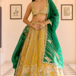Canary Yellow Organza Thread Embroidered Lehenga Set
