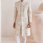 Ivory Dupion Zari Work Sherwani Set