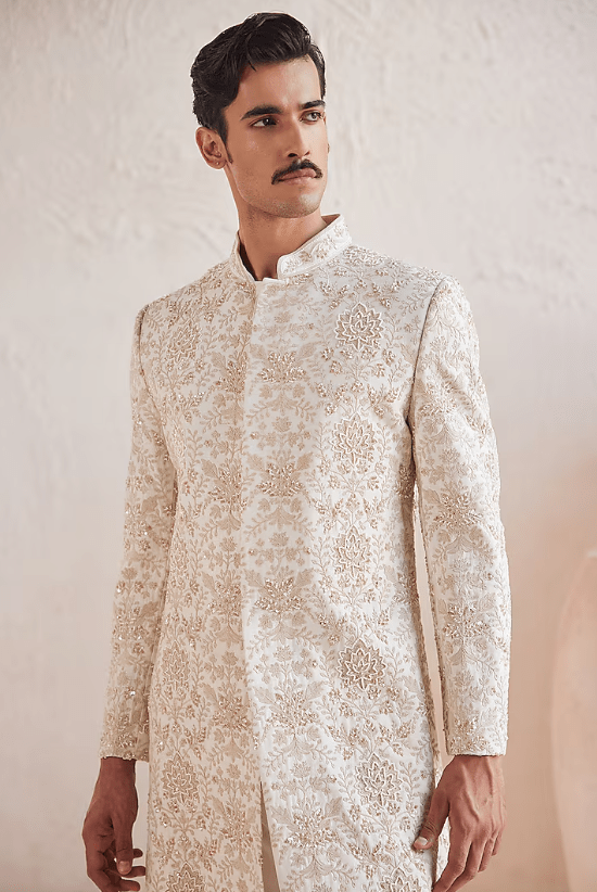Ivory Dupion Zari Work Sherwani Set - Image 2