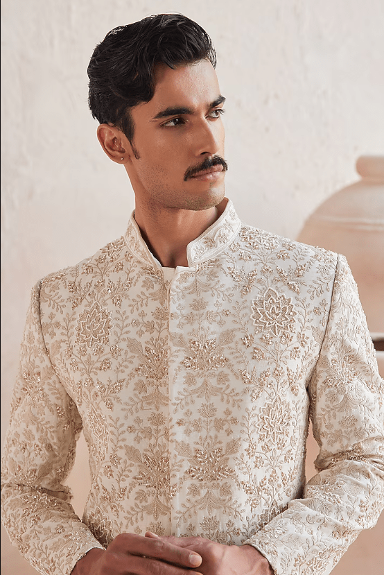 Ivory Dupion Zari Work Sherwani Set - Image 3
