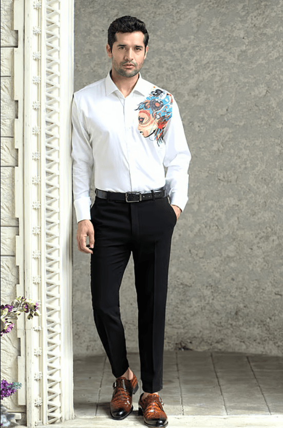 White Cotton, Lycra Figurine Handpainted Shirt With Trouser
