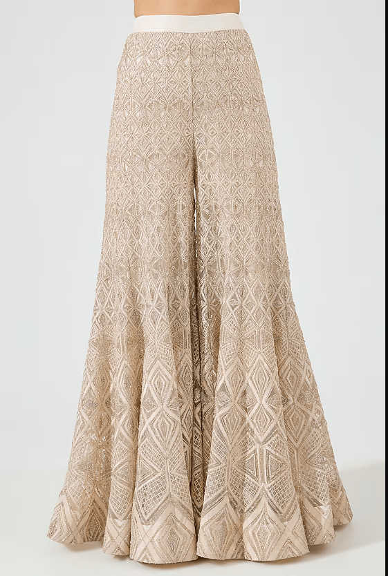 Ivory Gold Crepe Crystal Embroidered Sharara Set - Image 3