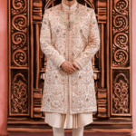 Ivory Silk Zari Embroidered Sherwani Set