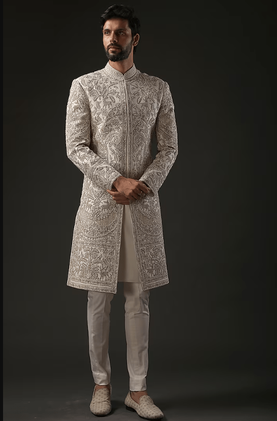 Ivory Matka Silk Dori Embroidered Sherwani