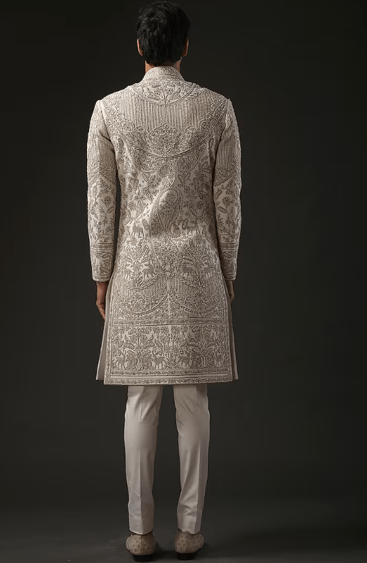 Ivory Matka Silk Dori Embroidered Sherwani - Image 2