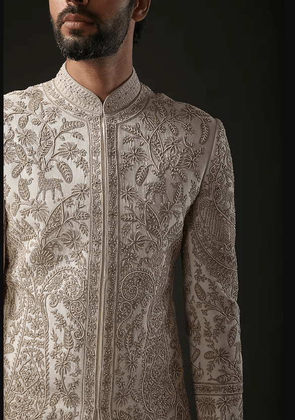 Ivory Matka Silk Dori Embroidered Sherwani - Image 3