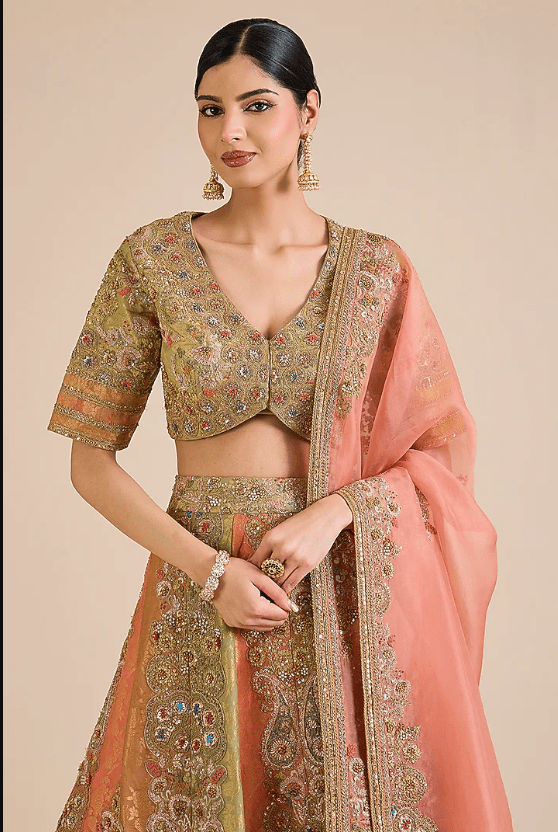 Multi-Colored Chanderi Brocade Lehenga Set - Image 4