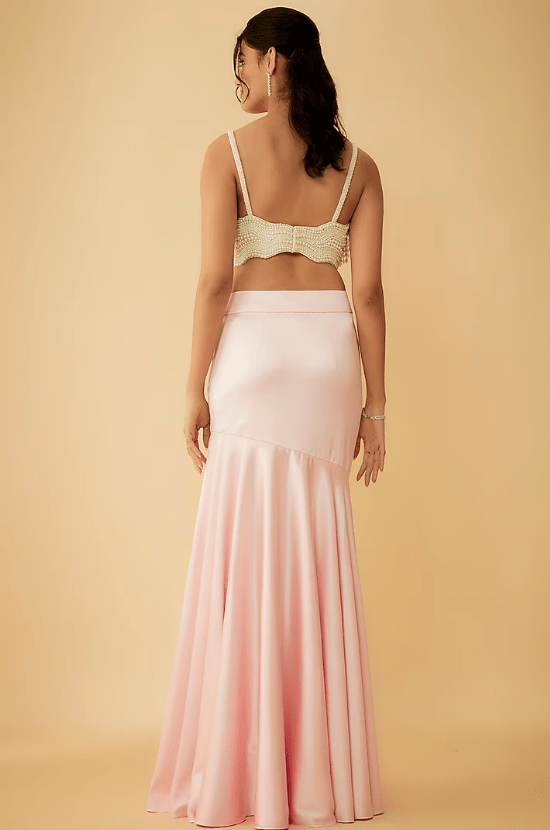 Blush Pink Satin Fish-Cut Lehenga Set - Image 2