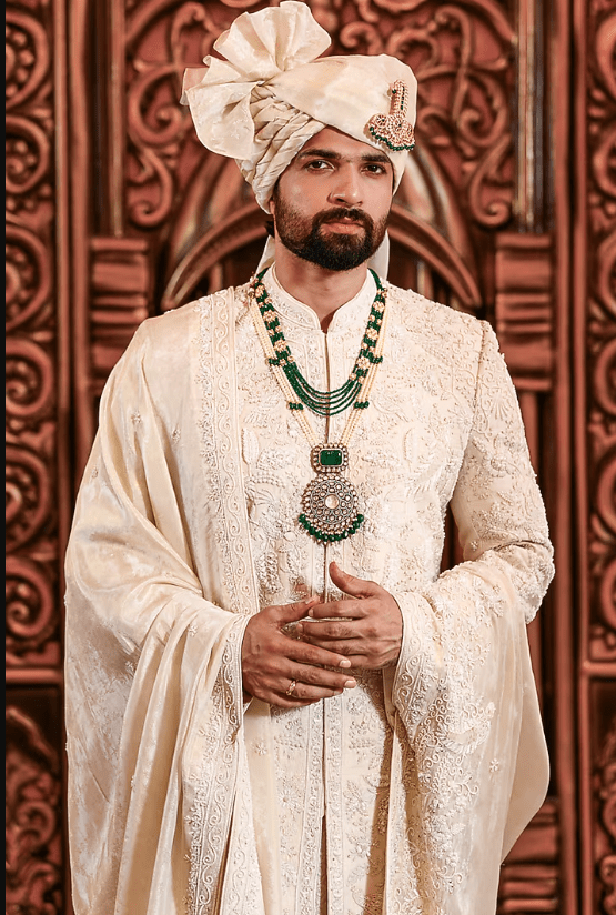 Ivory Silk Dori Embroidered Sherwani Set - Image 3