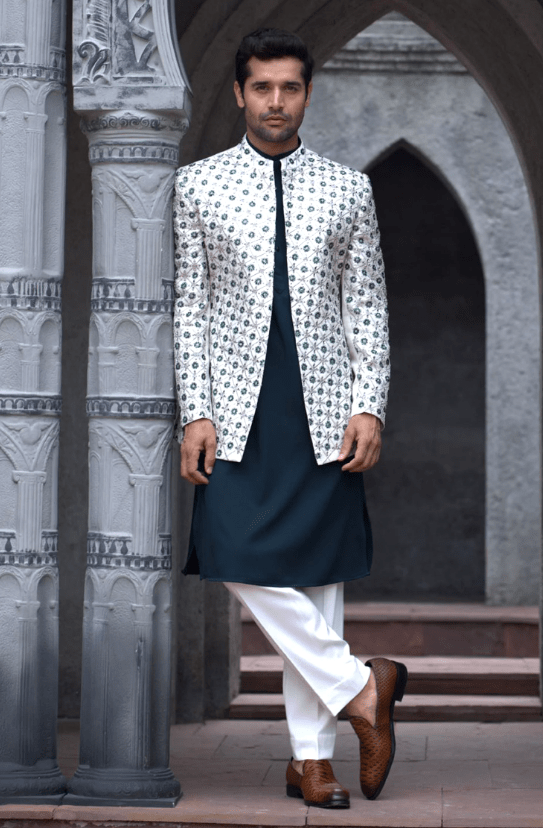 Ivory Silk Embroidery Bloom Jaal Bundi Kurta Set
