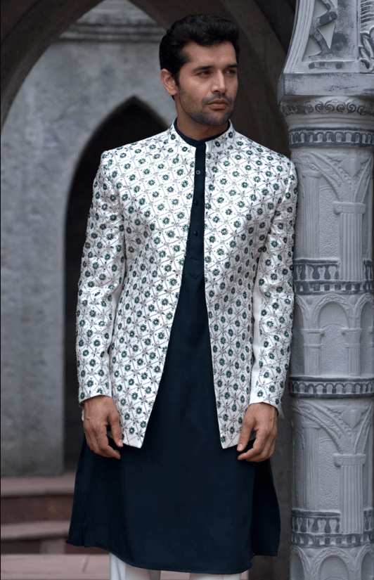 Ivory Silk Embroidery Bloom Jaal Bundi Kurta Set - Image 2