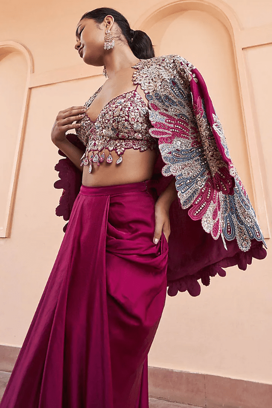 Sangria Plum Mulberry Silk Zardosi Embroidered Jacket Set - Image 3