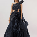 Midnight Blue Sequins Ruffled Lehenga Saree Set