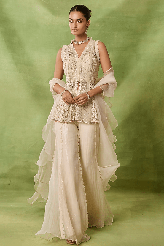 Ivory Organza & Net Sharara Set - Image 3