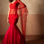 Red & Fuchsia Georgette Fishtail Skirt Saree Set