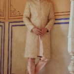 Antique Gold Sequins Embroidery Sherwani Set