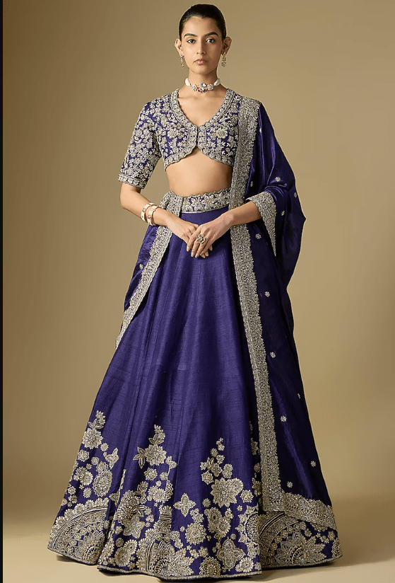Purple Raw Silk Embroidered Lehenga Set