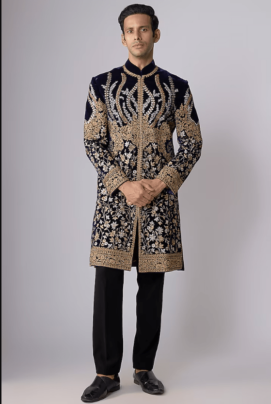 Navy Blue Velvet Sherwani