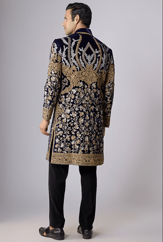 Navy Blue Velvet Sherwani - Image 2