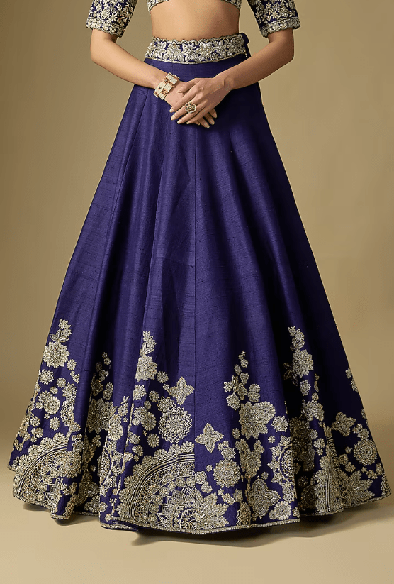 Purple Raw Silk Embroidered Lehenga Set - Image 3