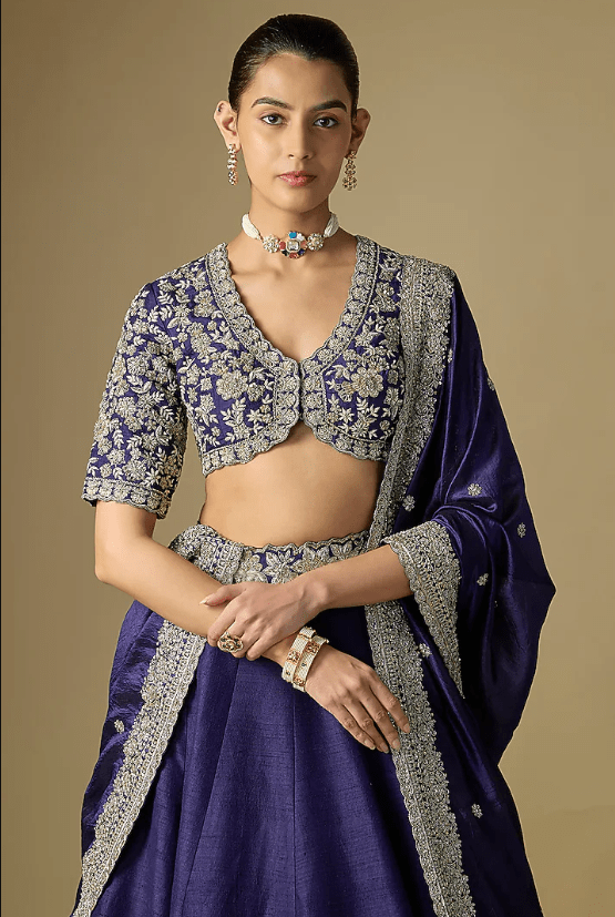Purple Raw Silk Embroidered Lehenga Set - Image 4