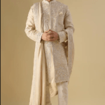 Cream Raw Silk Sherwani Set