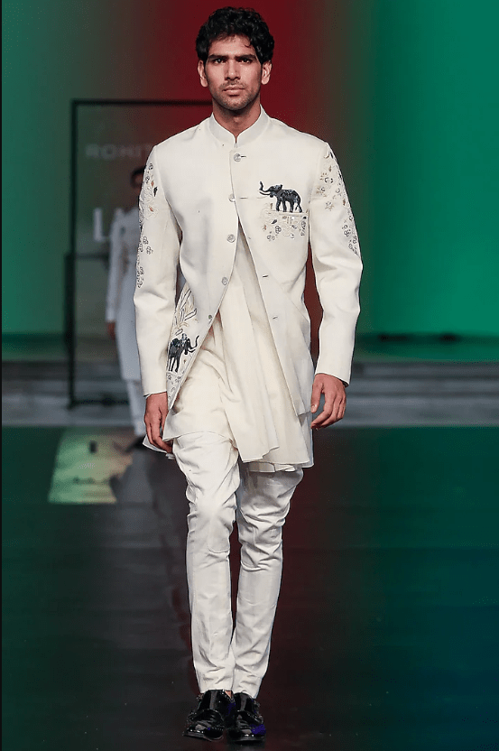Ivory Matka Silk Hand Embroidered Sherwani