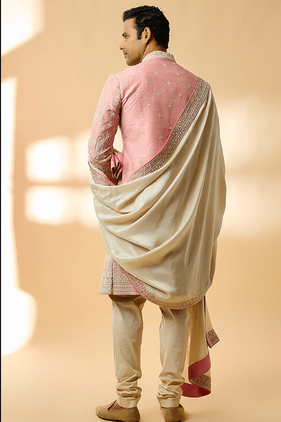 Dusty Rose Raw Silk Sherwani Set - Image 2