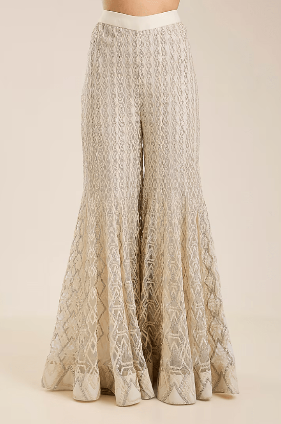Ivory-Gold Double Georgette & Net Embroidered Sharara Set - Image 3