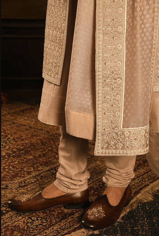 Rose Gold Silk Thread Embroidered Sherwani Set - Image 3