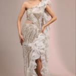 Ivory Rayon Georgette Shimmer Sculpted Gown
