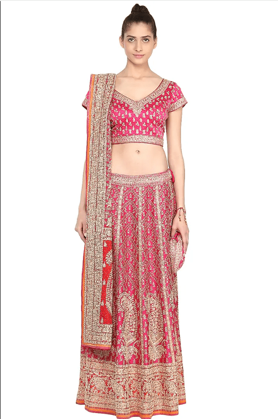 Fuchsia & Orange Embroidered Lehenga Set