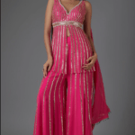 Pink Raw Silk & Georgette Sequins Embroidered Sharara Set
