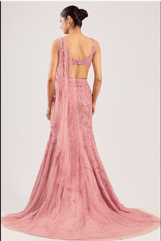 Baby Pink Net Hand Embroidered Lehenga Set - Image 2